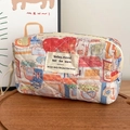 Detailed macro view of quilted cotton makeup bag with colorful hand-drawn animal illustrations - Cartoon Illustration Octagonal Bag (Small Square Pouch)