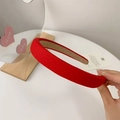 Red padded sponge headband with fine knit texture and anti-slip lining for women - Red