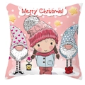 Detail of pink Christmas gnome pillow cover with Merry Christmas illustration and girl - Style 7