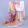 Lightweight chiffon scarf with orange floral prints and gradient summer sun protection - Yellow Coffee (Impression Peony)