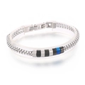 Men's double-row stainless steel bead bracelet in silver, black and electric blue - Silver Black Blue Splicing Style (A款KB169000-AQ)