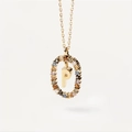 Golden necklace with letter P pendant surrounded by multicolored gemstones - Gold P