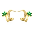 18K gold plated flower earrings with green stones and sparkling zircon accents - Gold/Green