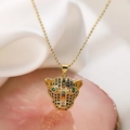 18K gold plated necklace featuring a leopard head pendant with colorful cubic zirconia - Gold Multi-color Zirconia (23989)