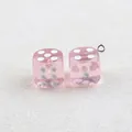 DIY translucent pink acrylic dice charms with white dots and metal loops for jewelry - 14mm (No Loop) / Light Pink
