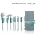 12pcs sky blue makeup brush set with marble handles and matching leather pouch - 12 Brushes + Blue Wrap Bag / Blue