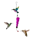 Pink spiral glass hummingbird feeder with colorful metal bird topper and nectar ports - Blue Hummingbird Feeder
