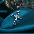 Pendentif croix en argent sterling S925 avec nœud sur un collier à perles - Style de Nœud Torsadé (5#)