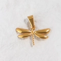Macro shot of 24K gold plated dragonfly pendant with polished metallic finish and bale - Dragonfly 2 / Gold