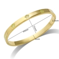 Detailed view of gold open bangle showing 51mm inner diameter and 6mm surface width - Gold Color + Green Enamel Flower