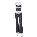 Polka dot two-piece set featuring halter crop top and high-waisted flared trousers - S / Black