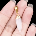 Cone-shaped light pink stone bullet pendant with a gold-plated metal clasp connector - White Jade