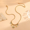 Vergoldete Edelstahl Schlangenkette mit Türkis Sonne und Lebensbaum Anhängern für Damen - Gold Sternenschliff Lebensbaum Halskette (A715)