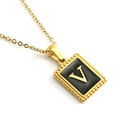 18K gold plated stainless steel square pendant necklace featuring letter V on black base - Letter V (Includes Chain)