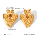 Polished 18K gold-plated stainless steel double heart drop earrings with size measurements - Double Heart Polished Drop Style (HC-E10721) / Gold