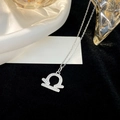 S925 sterling silver Libra zodiac necklace with sparkling zircon pavé in silver finish - Libra Style (NS984) / 925 Silver