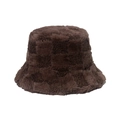 Detailed texture of brown checkerboard faux fur bucket hat for winter warmth - M(56-58cm) / Brown