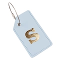 Light blue PU leather luggage tag with gold letter S and steel wire cable loop - Light Blue S