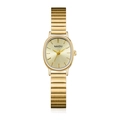 Elegant gold oval quartz watch for women with metal bracelet and sunray dial - Gold