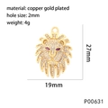Gouden leeuwenkop hanger met gekleurde zirkonia stenen en verguld koperen afwerking - P00631-Leeuwenkop