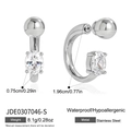 Detail view of silver stainless steel C-ring earrings with cubic zirconia and dimensions - Oval Zirconia Hoop / Silver