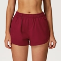 Women's high waist burgundy sports shorts with elastic waistband and side pockets - S / Cherry Red