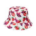 White bucket hat with red strawberry and purple butterfly patterns for summer - Strawberry Butterfly Print (Y)