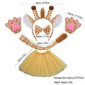 Five-piece giraffe costume set for kids including headband, bowtie, gloves, tail, and tutu - 5pcs Set (Headband+Bowtie+Tail+Gloves+Gold Tutu) / Yellow Giraffe