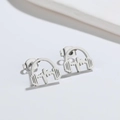 Minimalist stainless steel ear studs with headphone and heartbeat rhythm design - Headphone / Steel