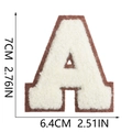 Detailed view of 7cm chenille letter A patch in cream and brown with size measurements - Letter A