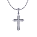 Silver twisted chain necklace featuring a cross pendant set with two rows of black stones - NMN06-Iced Out Cross Silver