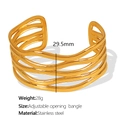 Modern gold plated multi-layer wave open bangle in stainless steel with 29.5mm width - SZ150 Wide Multi-layer Wave / Gold