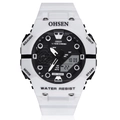 Black and white dual display sports watch with silicone strap and 50m water resistance - White