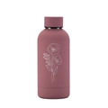 Matte rose pink stainless steel water bottle with white floral line art pattern - Dusty Pink Style 4C