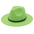 Detail of neon green fedora hat featuring black leather band with metallic rivet studs - M (56-58cm) / Fruit Green