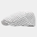 Classic black and white grid flat cap for men and women with British windowpane check - Adjustable / White