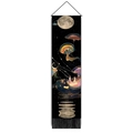 Detailed vertical wall tapestry featuring glowing jellyfish and moon on black fabric - 32.5x130cm / Style 6
