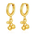 Minimalist women's 18K gold plated stainless steel hoop earrings with cherry pendants - Cherry (MS-684) / Gold