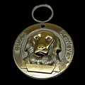 Antique bronze dog tag with Golden Retriever relief carving and round metal ring - Golden Retriever