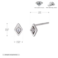 Detail view of small 925 sterling silver geometric rhombus stud earrings with 5A zircon stone - Silver (White Gold Plated)
