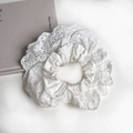 Elegant white double-layered lace scrunchie made of premium cotton for women - Q449-5 White Cotton Lace