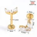 Macro detail of G23 titanium labret stud with marquise-cut marquise-cut zircon fan design - Gold 1# (3-Stone Cluster)