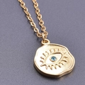 Gold plated stainless steel necklace with evil eye pendant and blue zircon stone - Gold Necklace