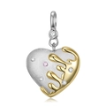 Collana a cuore in argento S925 con finitura argento opaco, oro liquido e zirconi chiari - Collana con ciondolo a cuore / Cuore Fuso - Bicolore