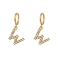 18K gold plated stainless steel lightning bolt earrings with pavé cubic zirconia - Letter W