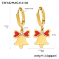 Detail of stainless steel bell earrings with red enamel bows and zircon stones - Gold Christmas Earrings (TXF182)