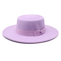 Elegant purple flat top wool fedora hat featuring a matching grosgrain ribbon bow - M (56-58cm) / Taro Purple
