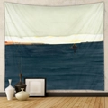 Minimalist nautical landscape tapestry showing a lone boat on deep blue ocean water - Design CX0327-24