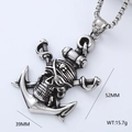 Macro detail of vintage silver 304 stainless steel skull pirate anchor pendant with size specs - Skull Pirate Anchor Style (Style 9)