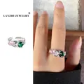 Adjustable 925 silver ring with irregular liquid metal texture and dual-color gemstones - US Size 7 Open (Adjustable) / 117 Colorful Zircon